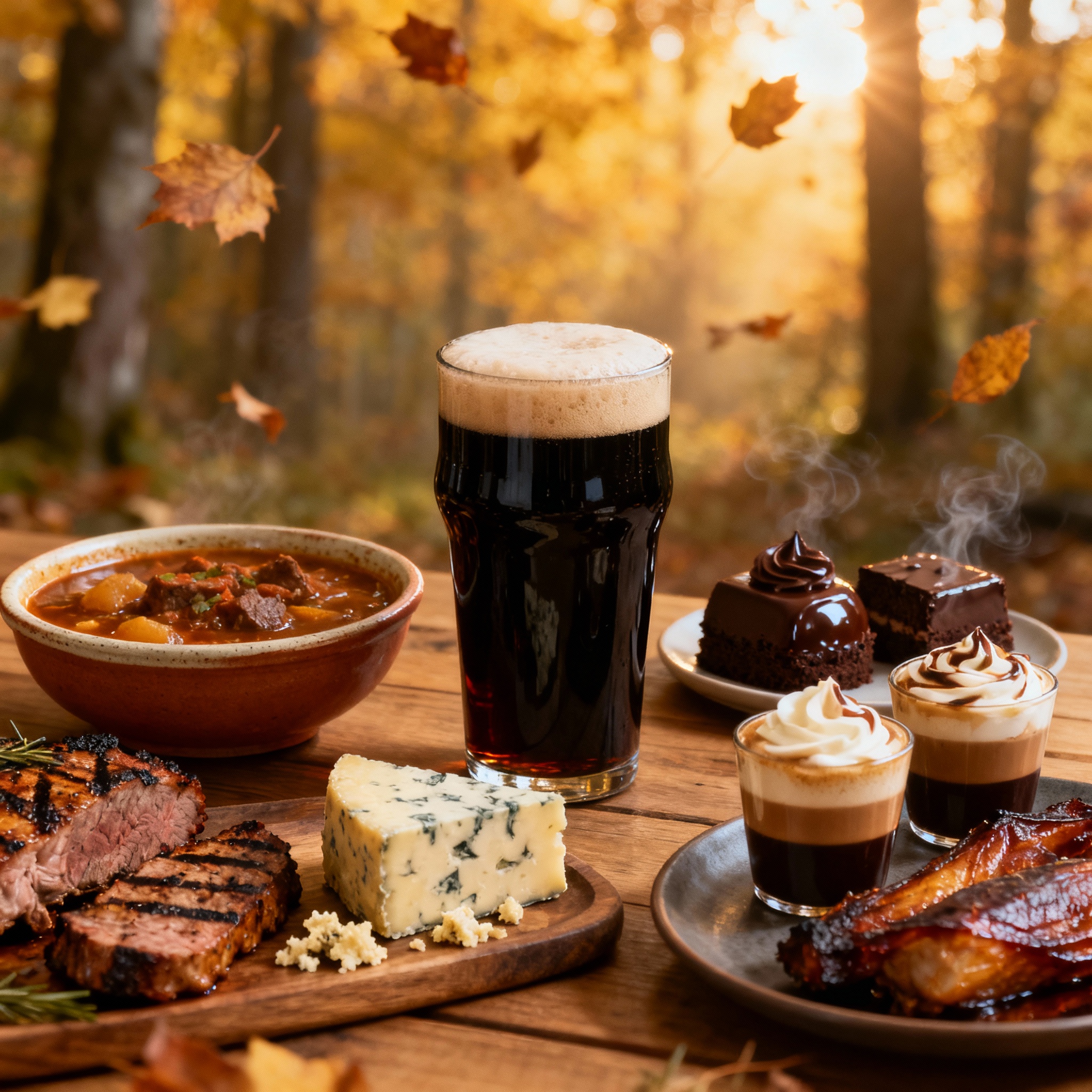 Cerveza negra con plato de maridaje