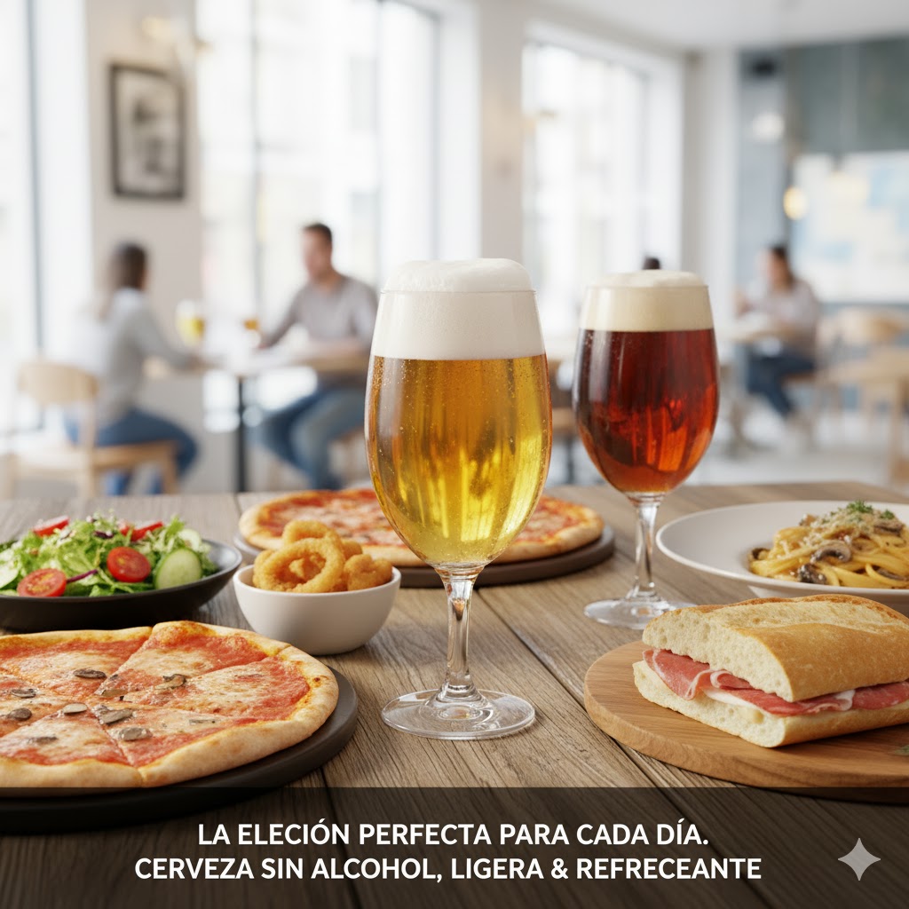 Cerveza sin alcohol con plato ligero