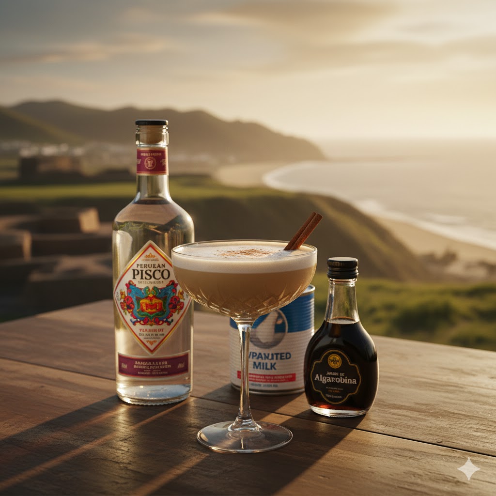 Cóctel de Algarrobina servido en copa con canela espolvoreada