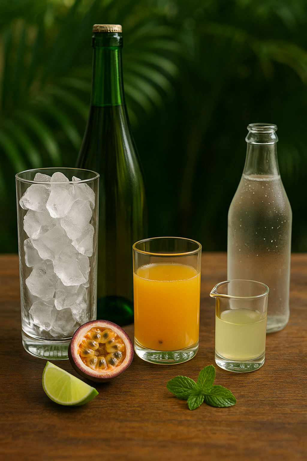 Ingredientes del Amazon Spritz: cachaça, espumoso, maracuyá y lima