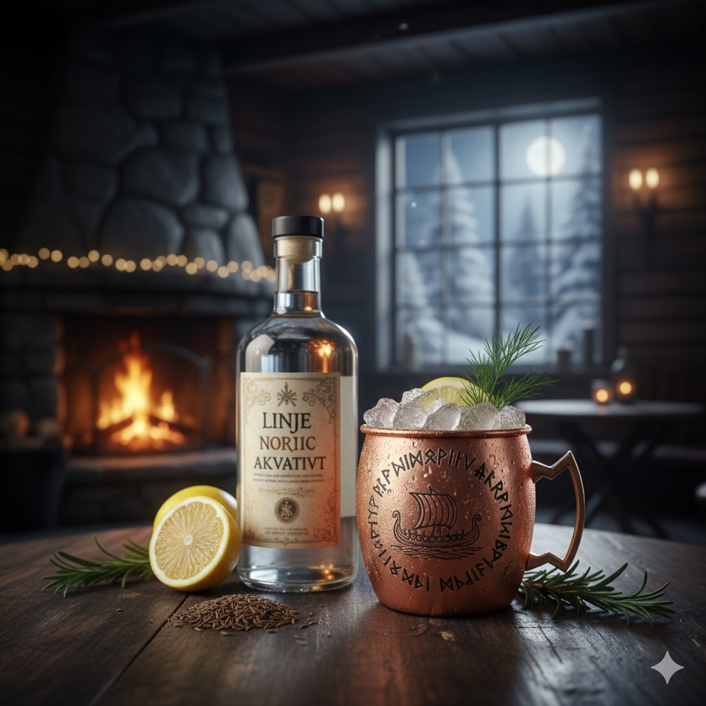 Vaso alto con Nordic Mule de Aquavit, lima y ginger beer