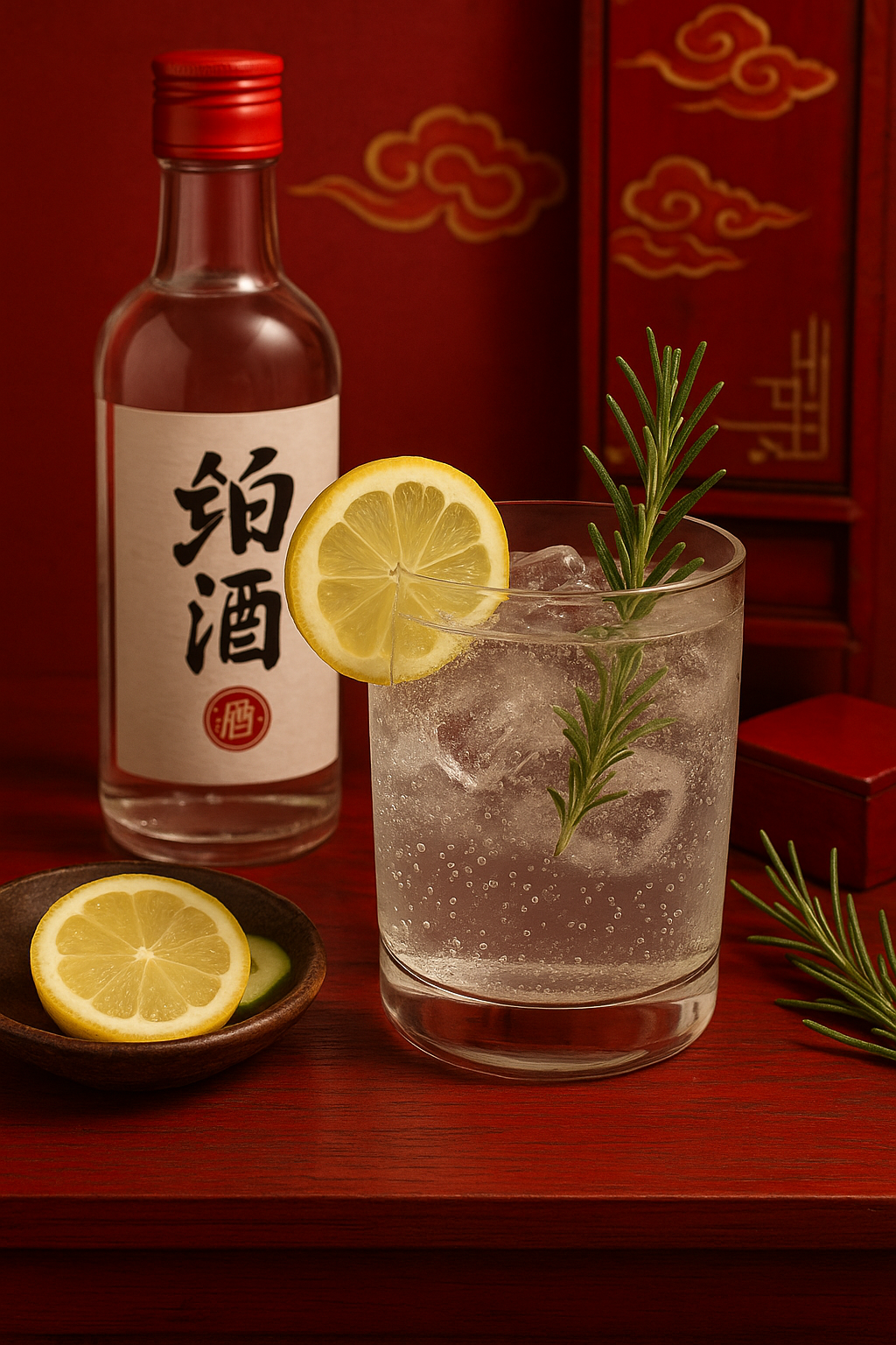 Ingredientes del Baijiu Tonic: baijiu, tónica y limón