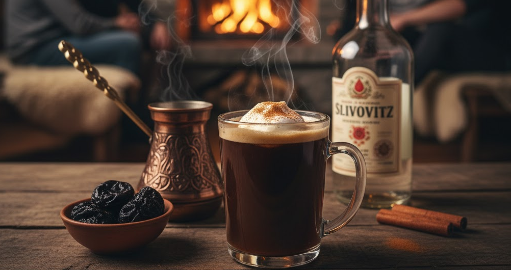 Cóctel Balkan Coffee servido en taza con crema