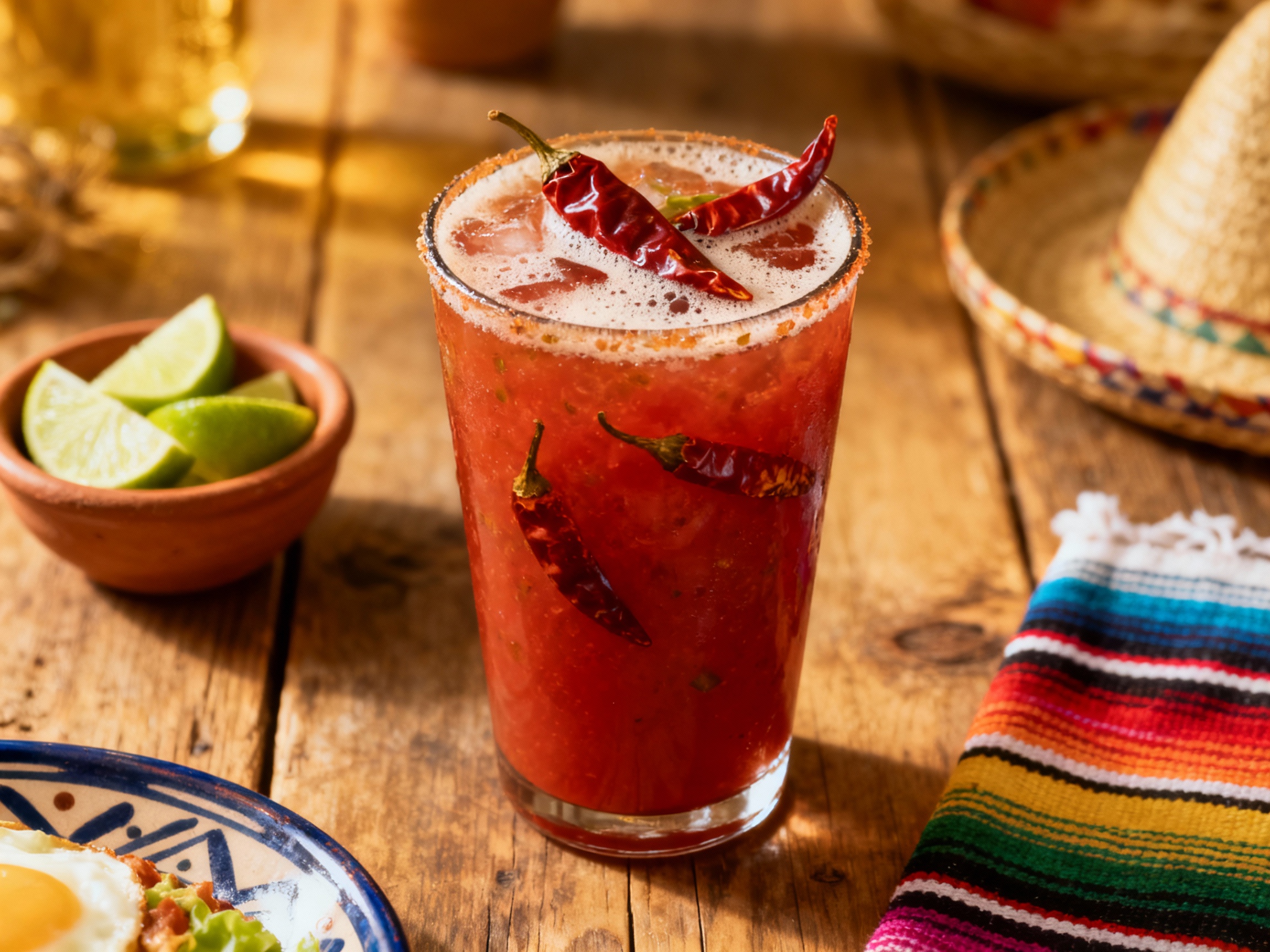 Bloody María servido en vaso alto con apio y lima