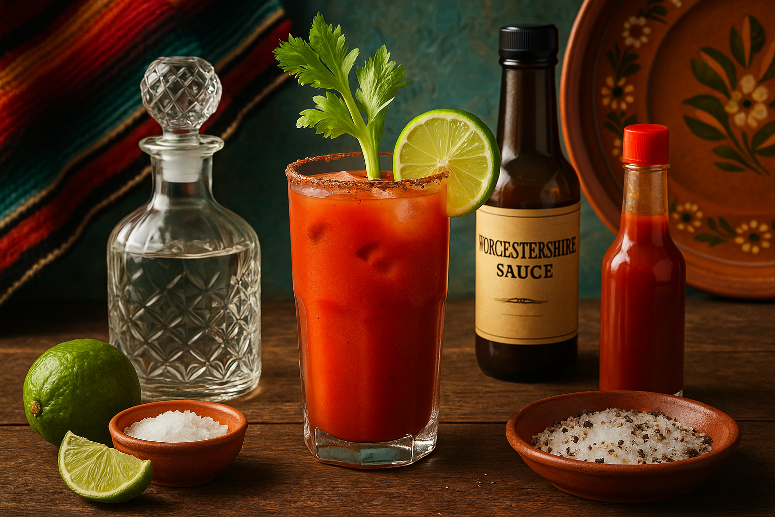 Ingredientes del Bloody María: tequila, tomate, lima, salsas y especias