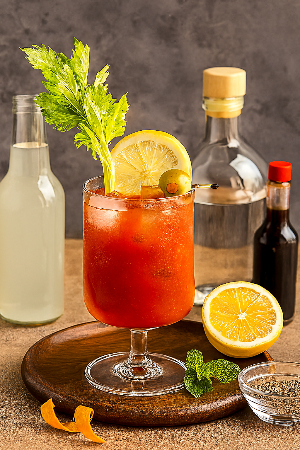 Ingredientes del Bloody Mary: vodka, zumo de tomate y especias