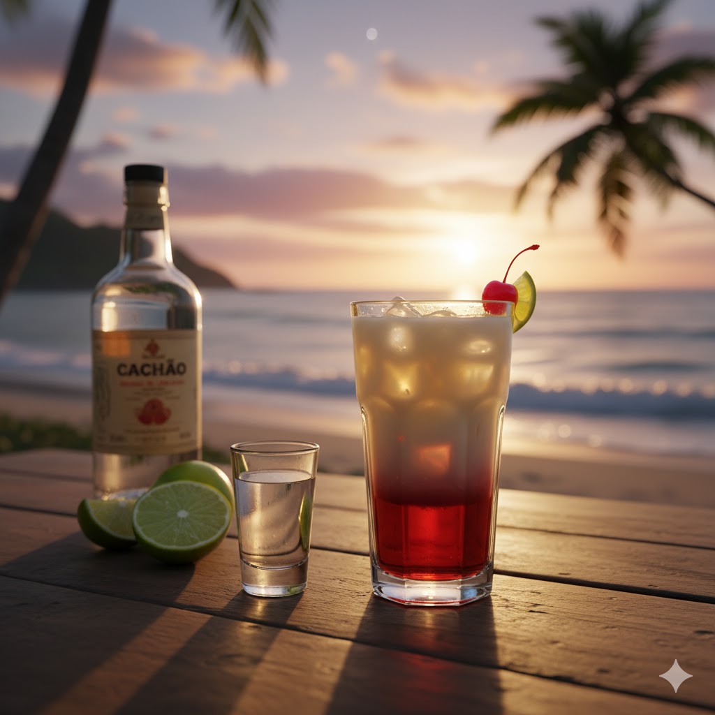 Cóctel Bomba de Cachaça servido en vaso alto con cerveza y cítricos