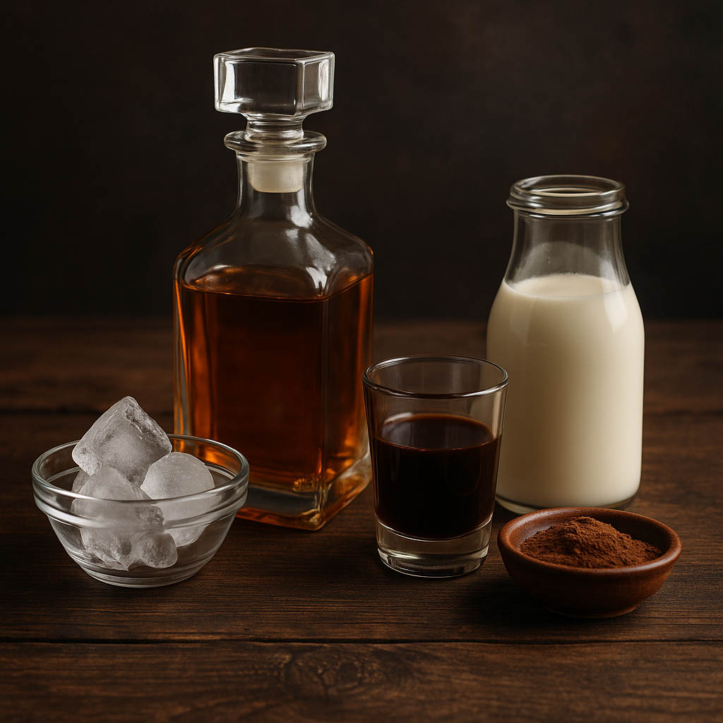 Ingredientes Brandy Alexander: brandy, licor de cacao, crema y hielo