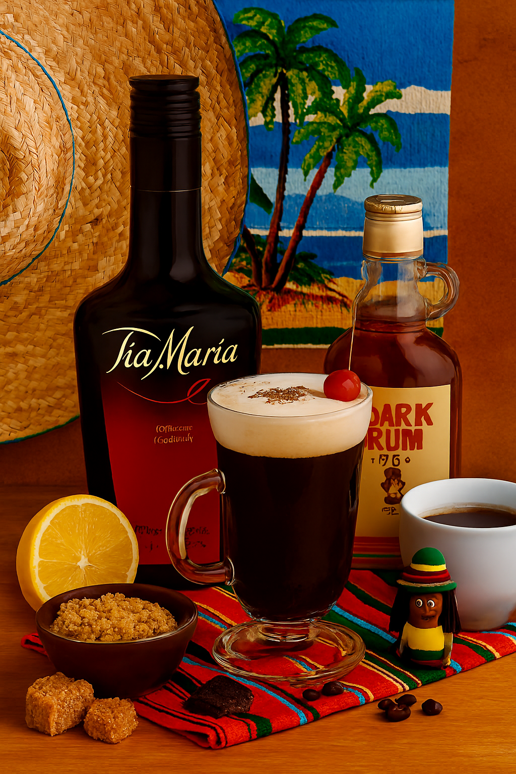 Ingredientes del Café Calypso: café caliente, ron oscuro, licor de café y crema