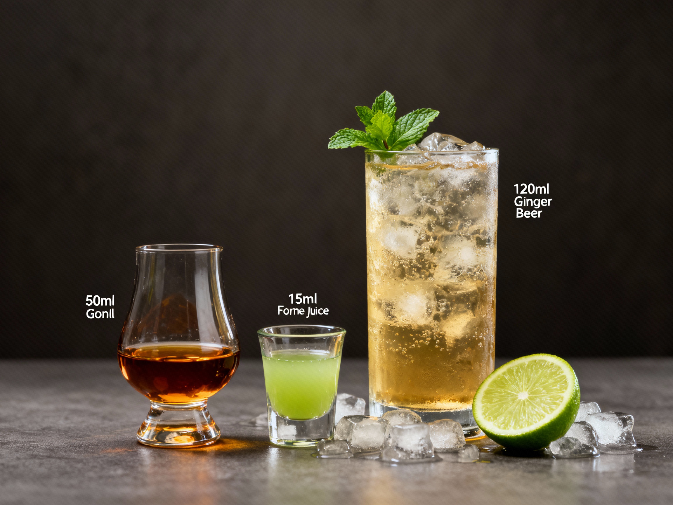Ingredientes del Cognac Mule: coñac, lima y ginger beer