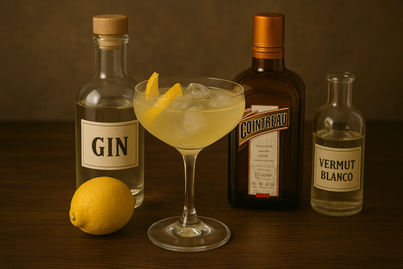 Ingredientes del Corpse Reviver #2: ginebra, Cointreau, vermut, limón y absenta