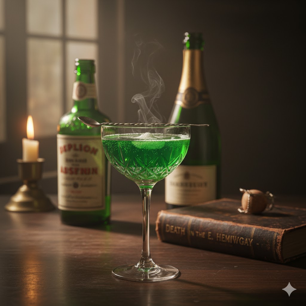 Cóctel Death in the Afternoon servido en copa de flauta