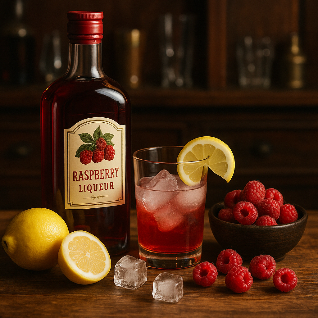Ingredientes del Frambuesa on the Rocks: licor de frambuesa, limón y sirope