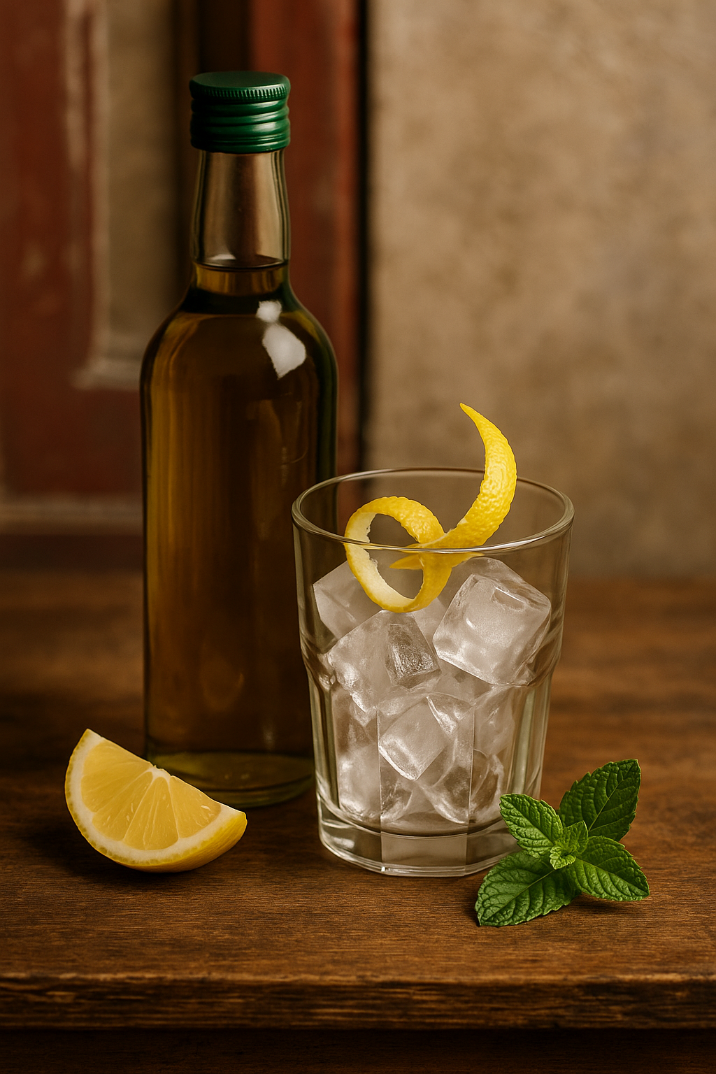 Ingredientes del Licor de Hierbas On The Rocks: licor de hierbas, hielo y limón