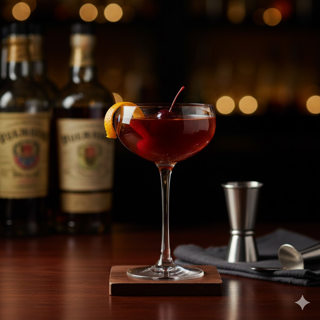 Manhattan en copa fría con cereza