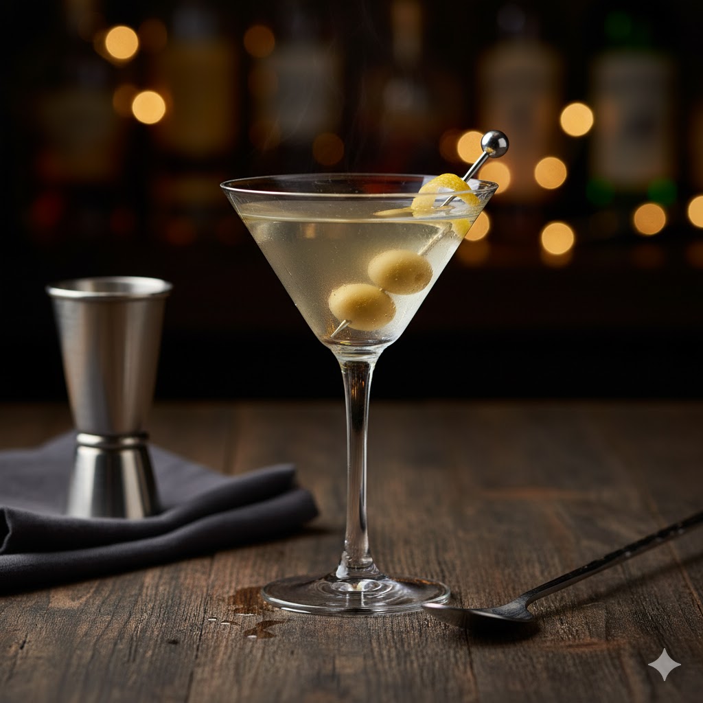 Martini clásico con aceituna