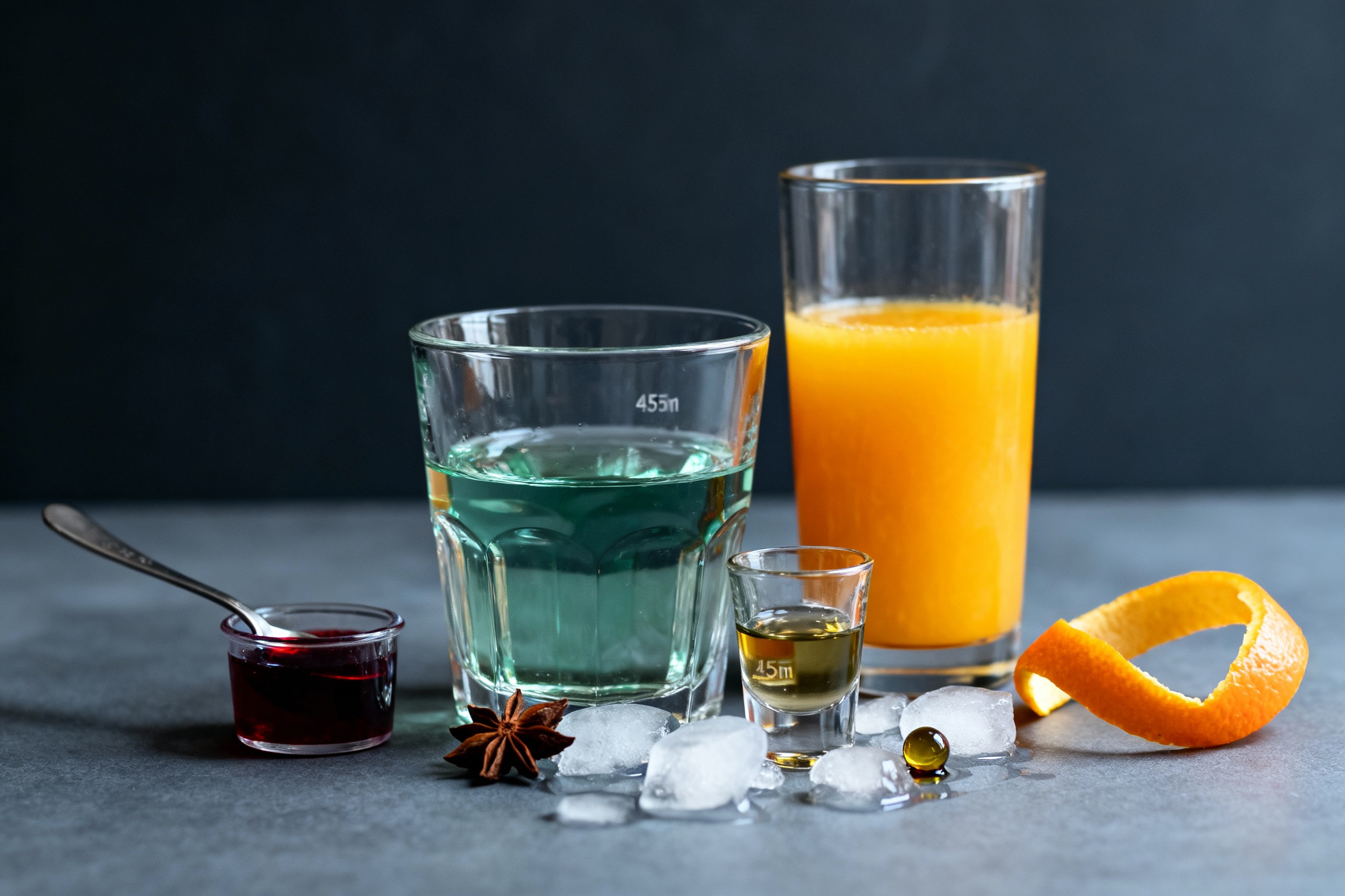 Ingredientes del Monkey Gland: ginebra, zumo de naranja, anís y granadina