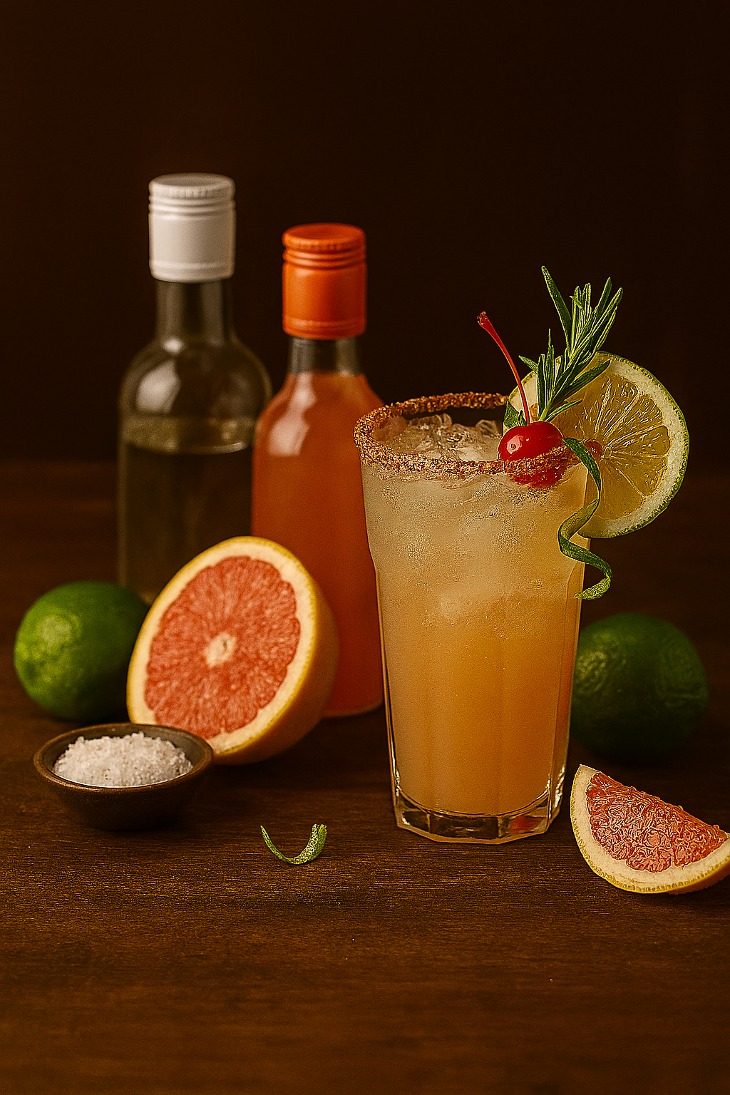 Ingredientes de la Paloma: tequila, toronja, lima y sal