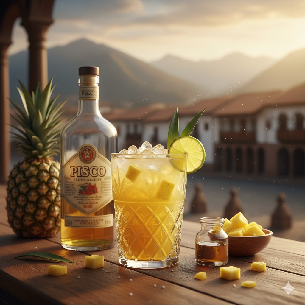Pisco Punch con piña y hielo