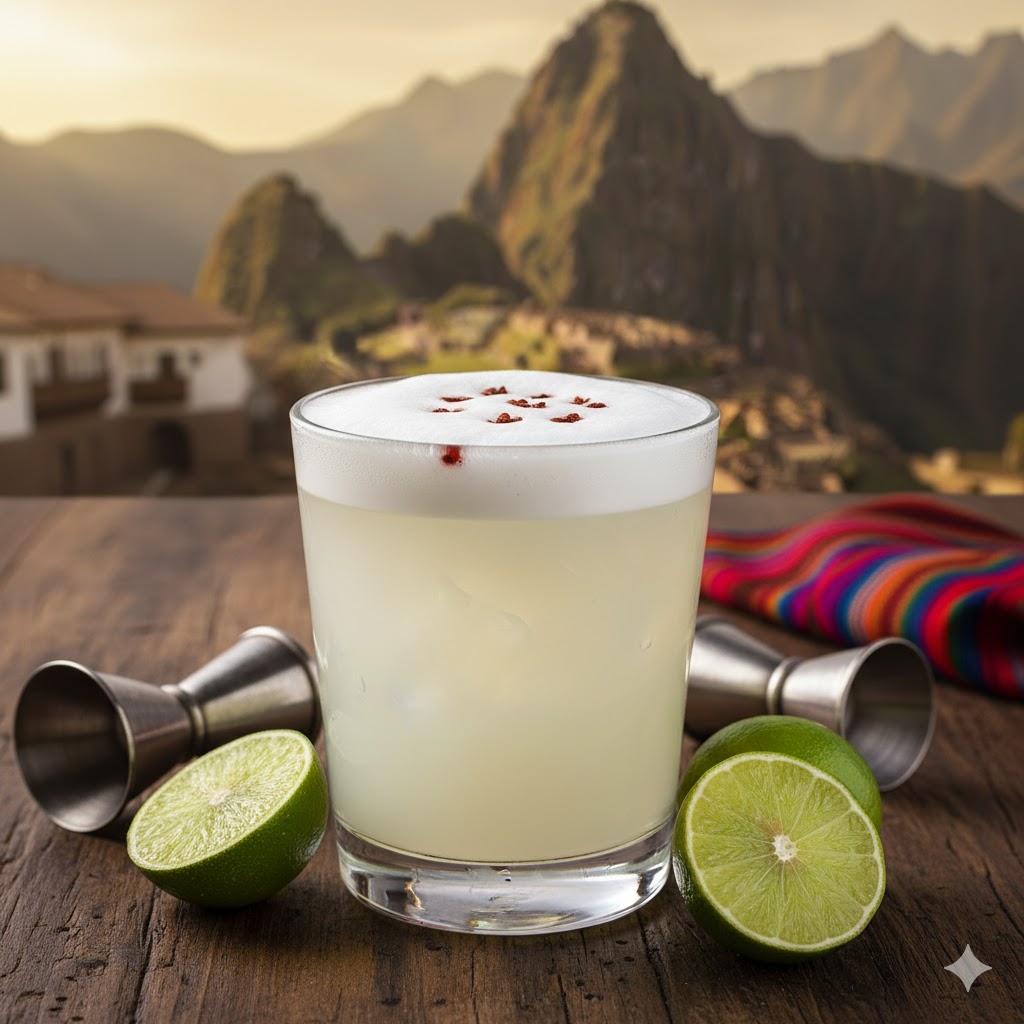 Pisco Sour peruano clásico con espuma de clara