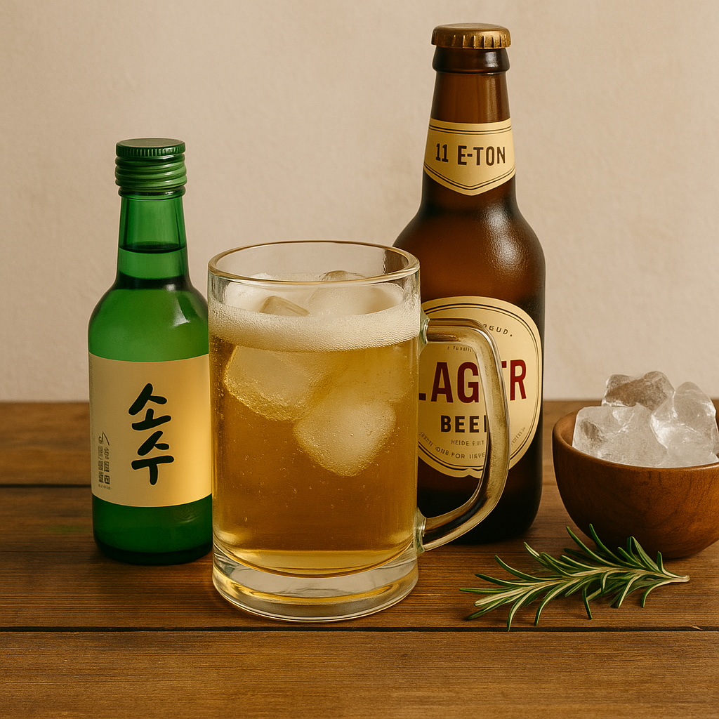 Ingredientes del Poktanju: soju y cerveza