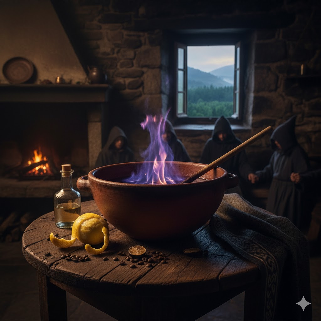 Queimada gallega ardiendo en pote de barro