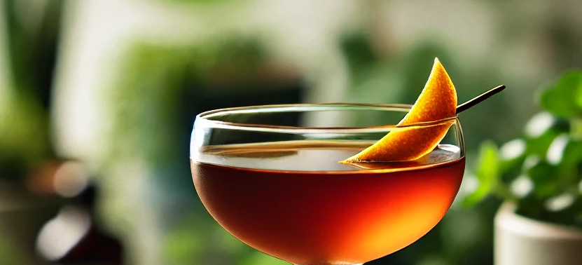 Rabo de Galo brasileño servido en vaso corto con piel de naranja