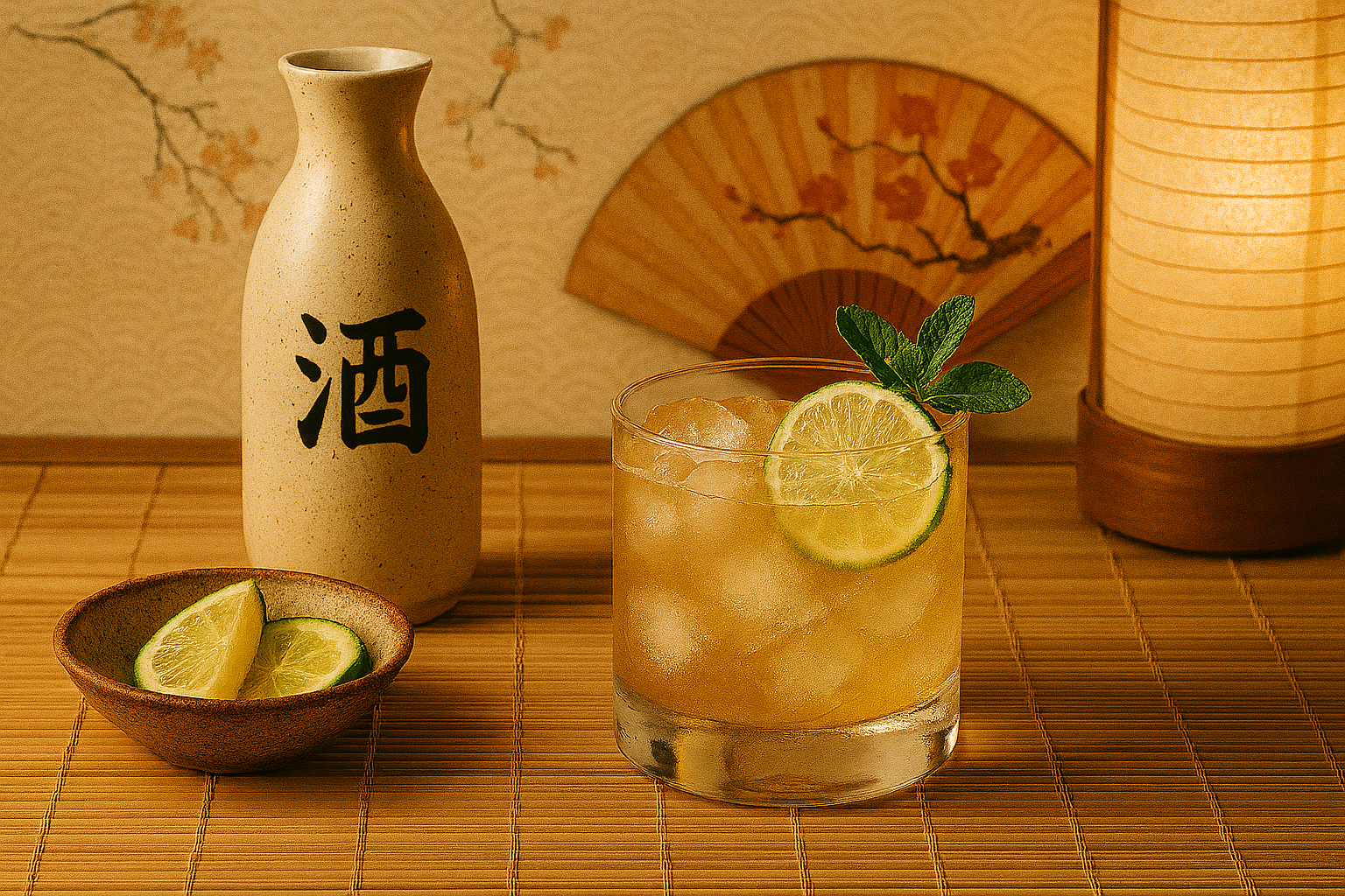Ingredientes del Sake Mule: sake, ginger beer y lima