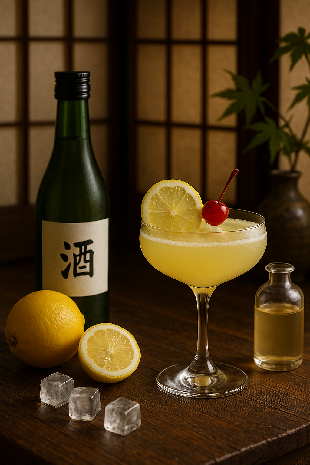 Ingredientes del Sake Sour: sake, limón y sirope simple