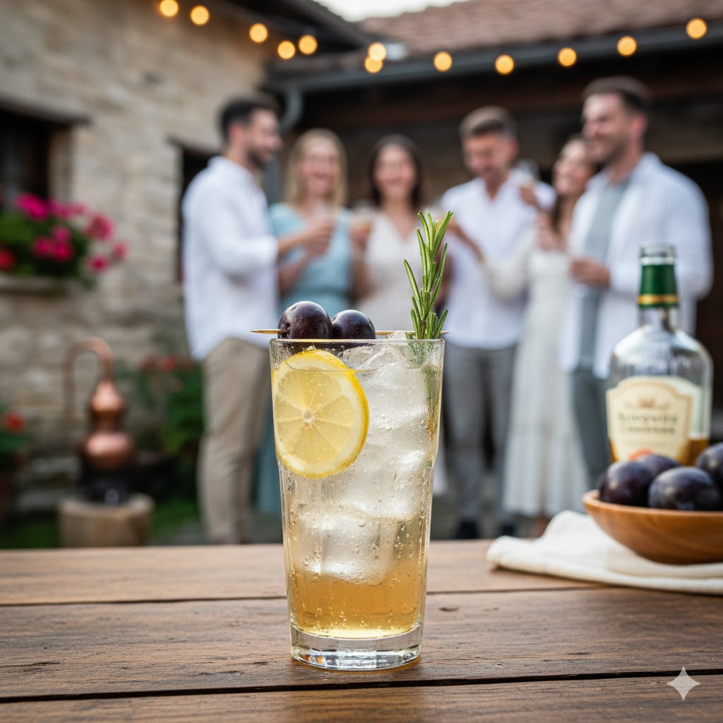 Cóctel Slivovitz Collins servido en vaso alto con limón y soda