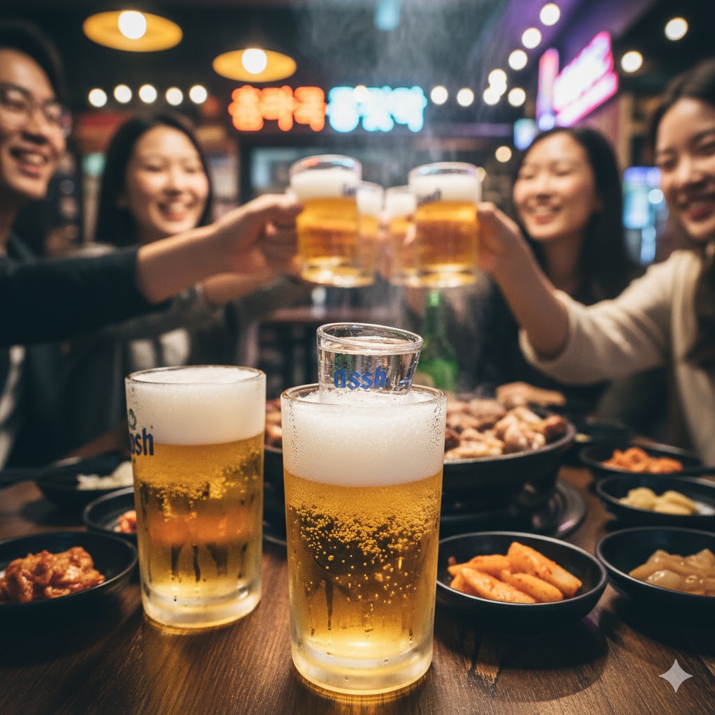 Cóctel Somaek servido en vaso alto con espuma