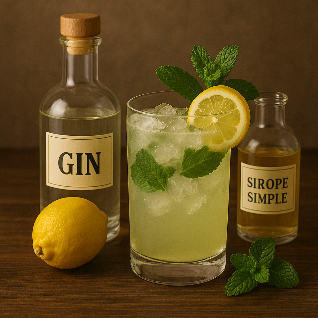 Ingredientes del Southside: ginebra, limón, sirope y menta