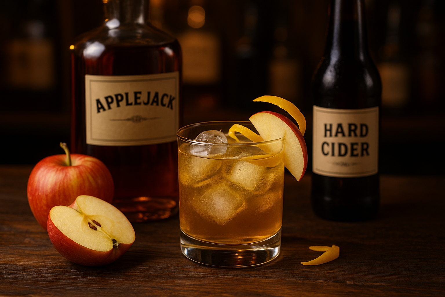 Ingredientes del Stone Fence: applejack y sidra dura