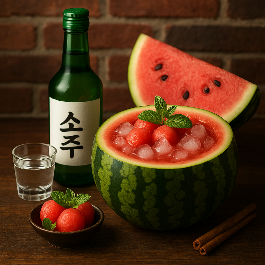Ingredientes del Subak Soju: soju, sandía y hielo