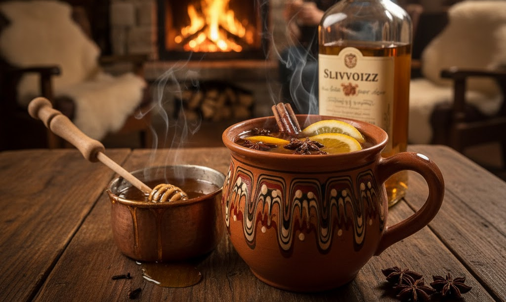 Šumadija Tea servido en taza con miel y especias