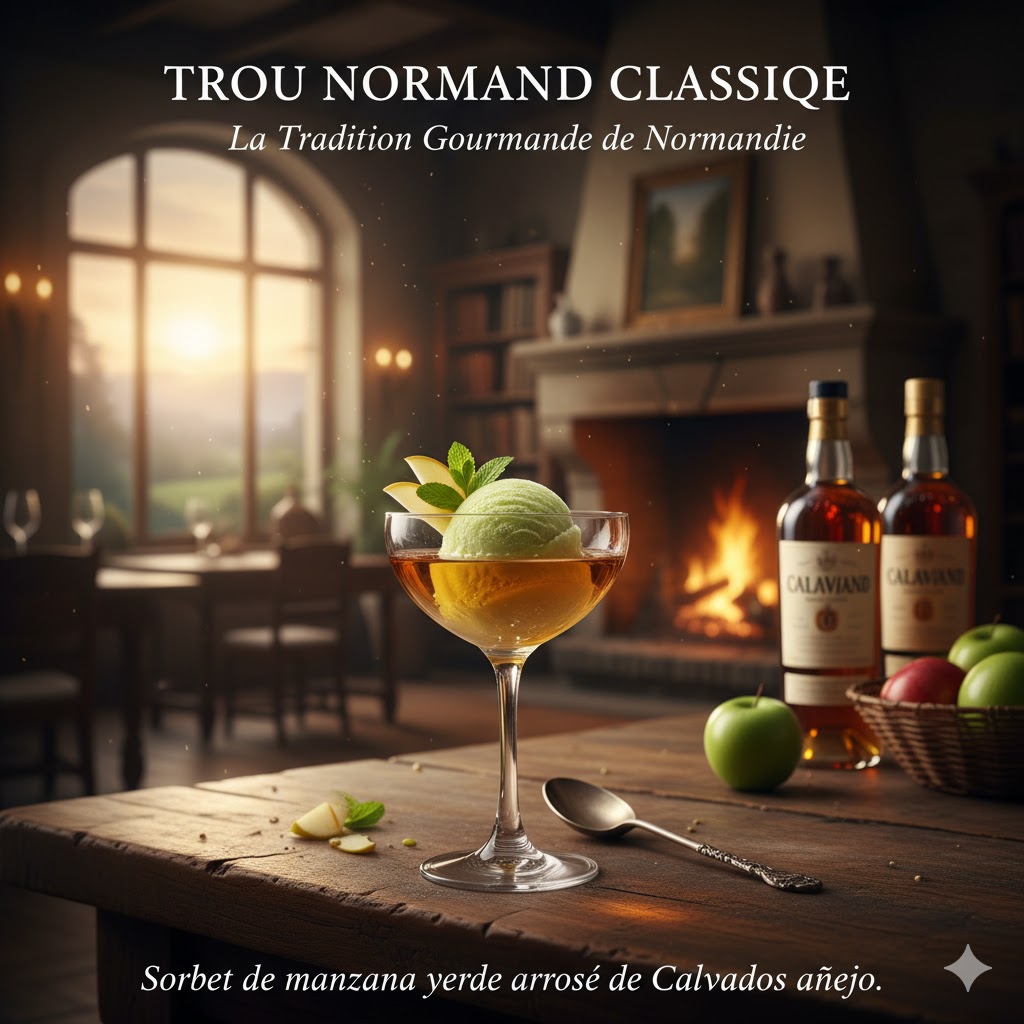 Trou Normand servido con sorbete de manzana y Calvados