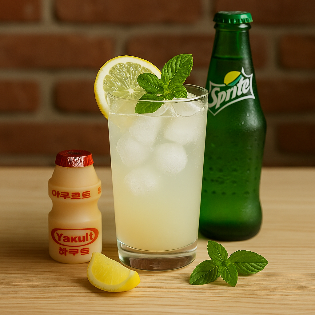 Ingredientes del Yakult Soju: soju, Yakult y soda de limón