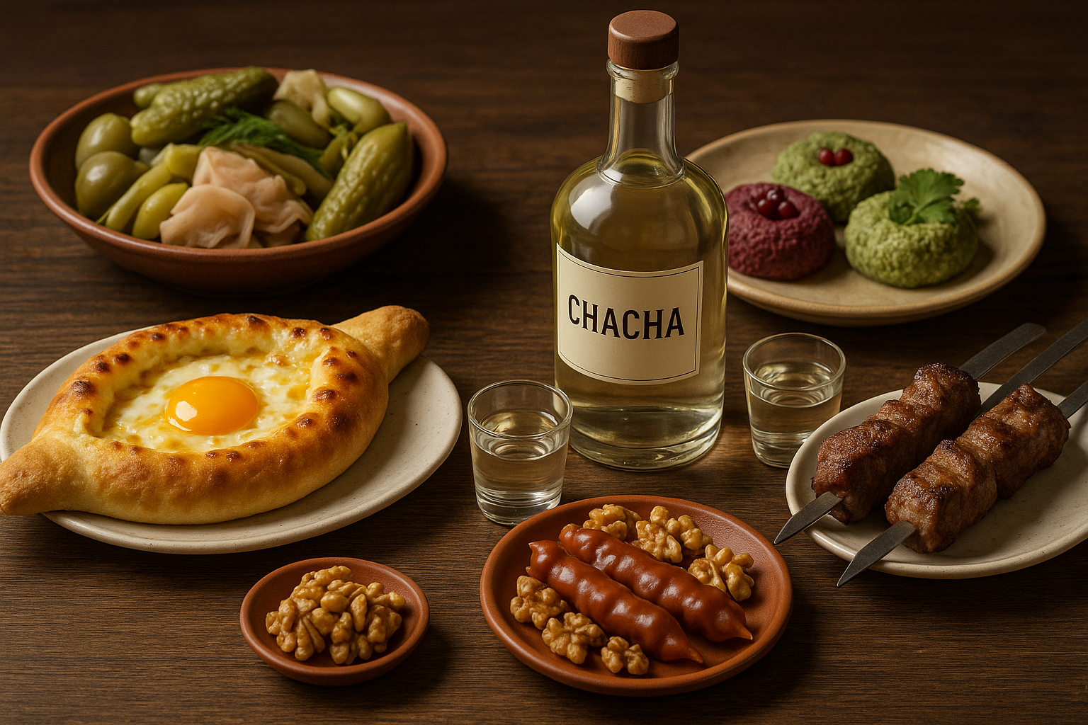 Chacha acompañando platos típicos georgianos