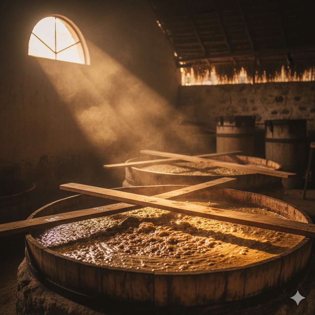 Tinas de madera tradicionales para fermentar mezcal
