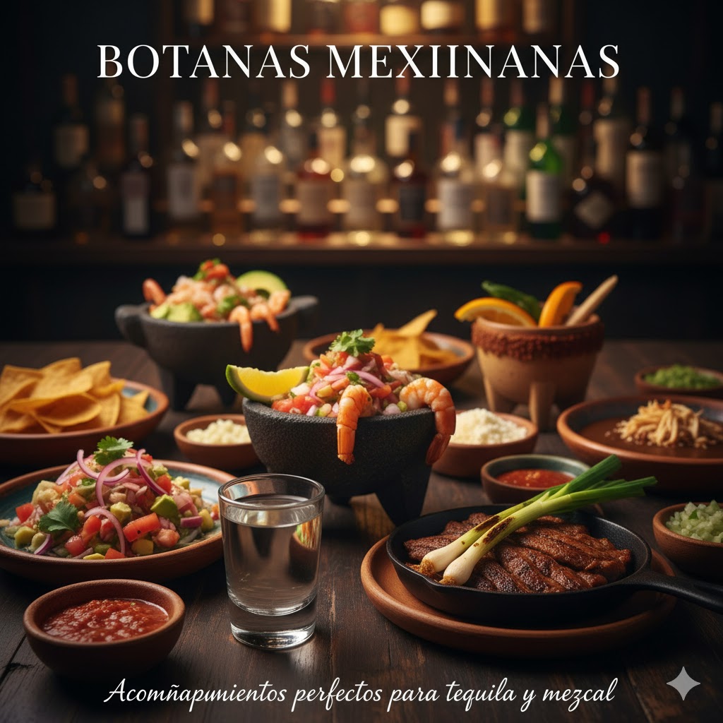 Botanas mexicanas para acompañar tequila: ceviche, carnes y mole