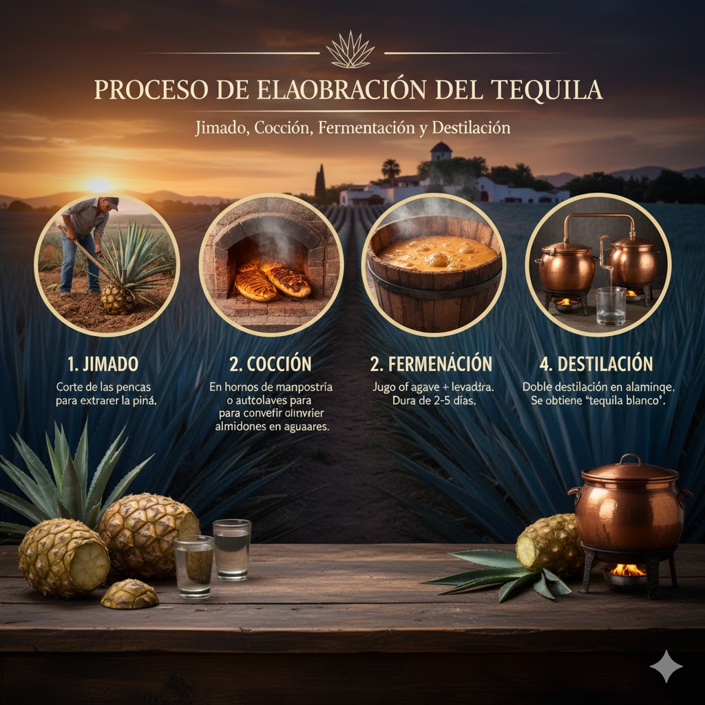 Proceso del tequila: jimado, hornos, destilación