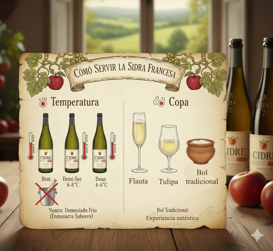 Servicio tradicional de sidra francesa