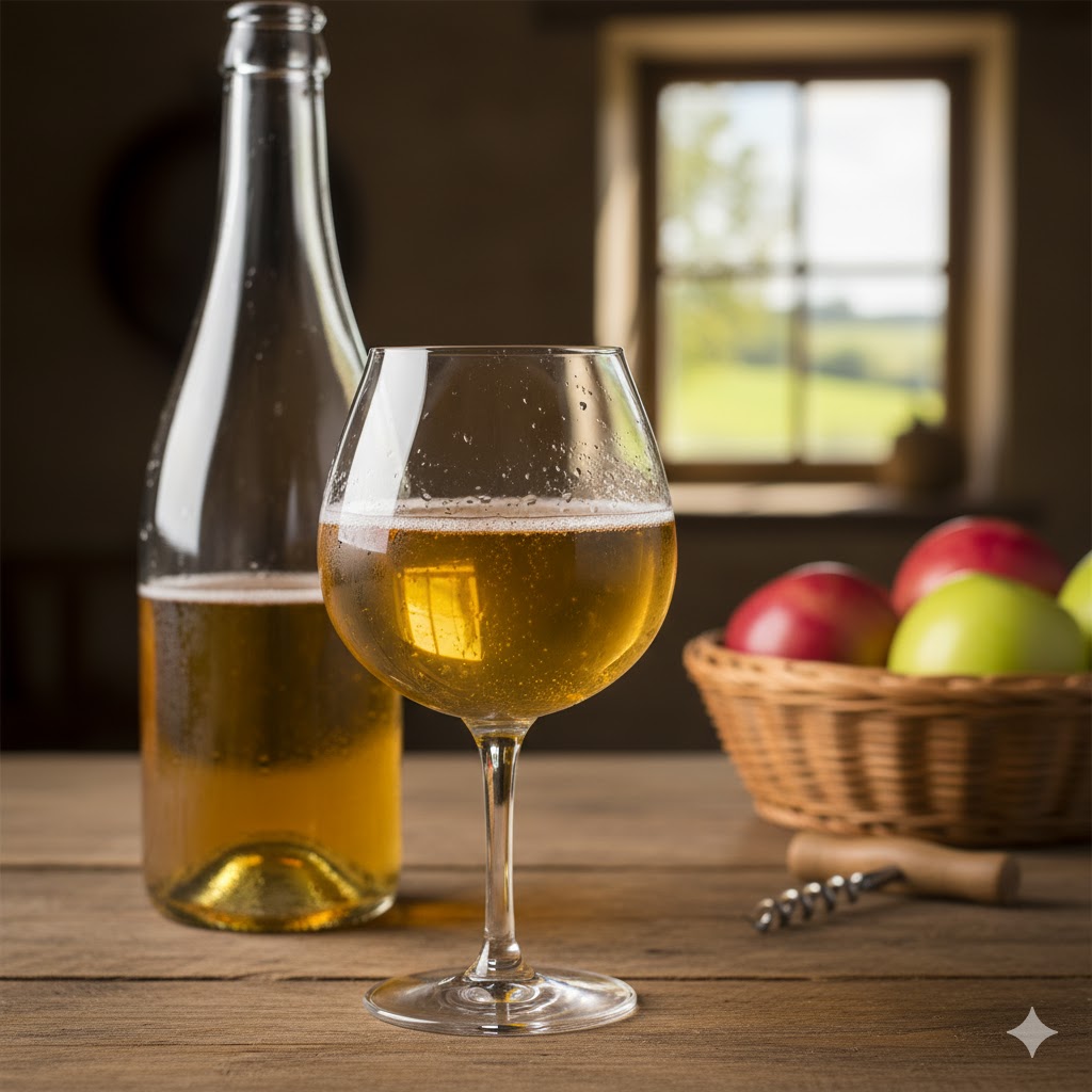 Sidra francesa de Normandía o Bretaña en copa