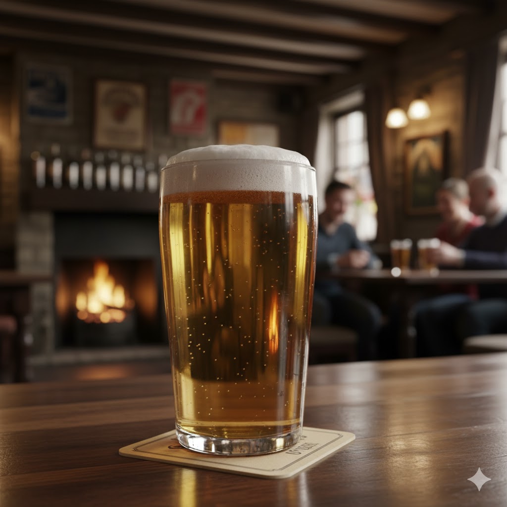 Pinta de sidra inglesa en pub