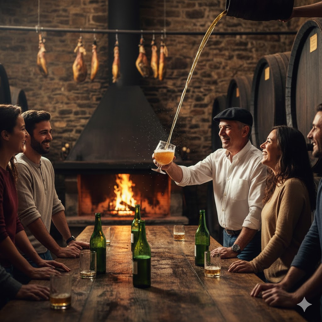 Sidra vasca servida en sagardotegi tradicional