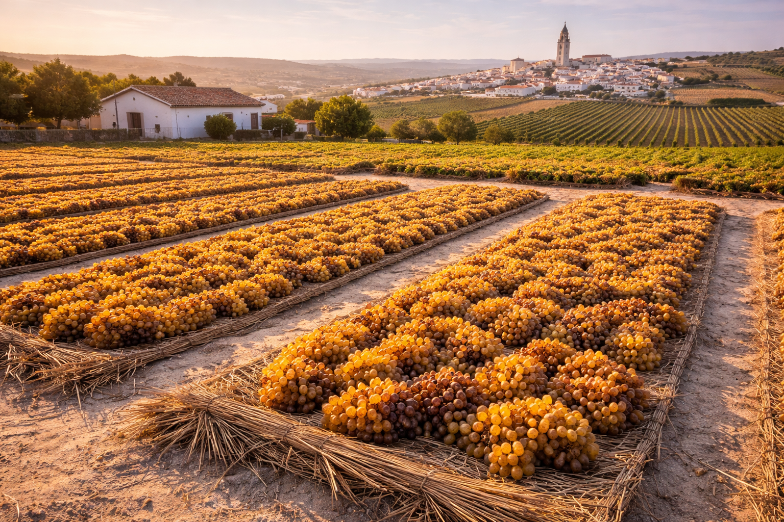 Asoleo tradicional de Pedro Ximénez en esteras: pasificación al sol en Córdoba