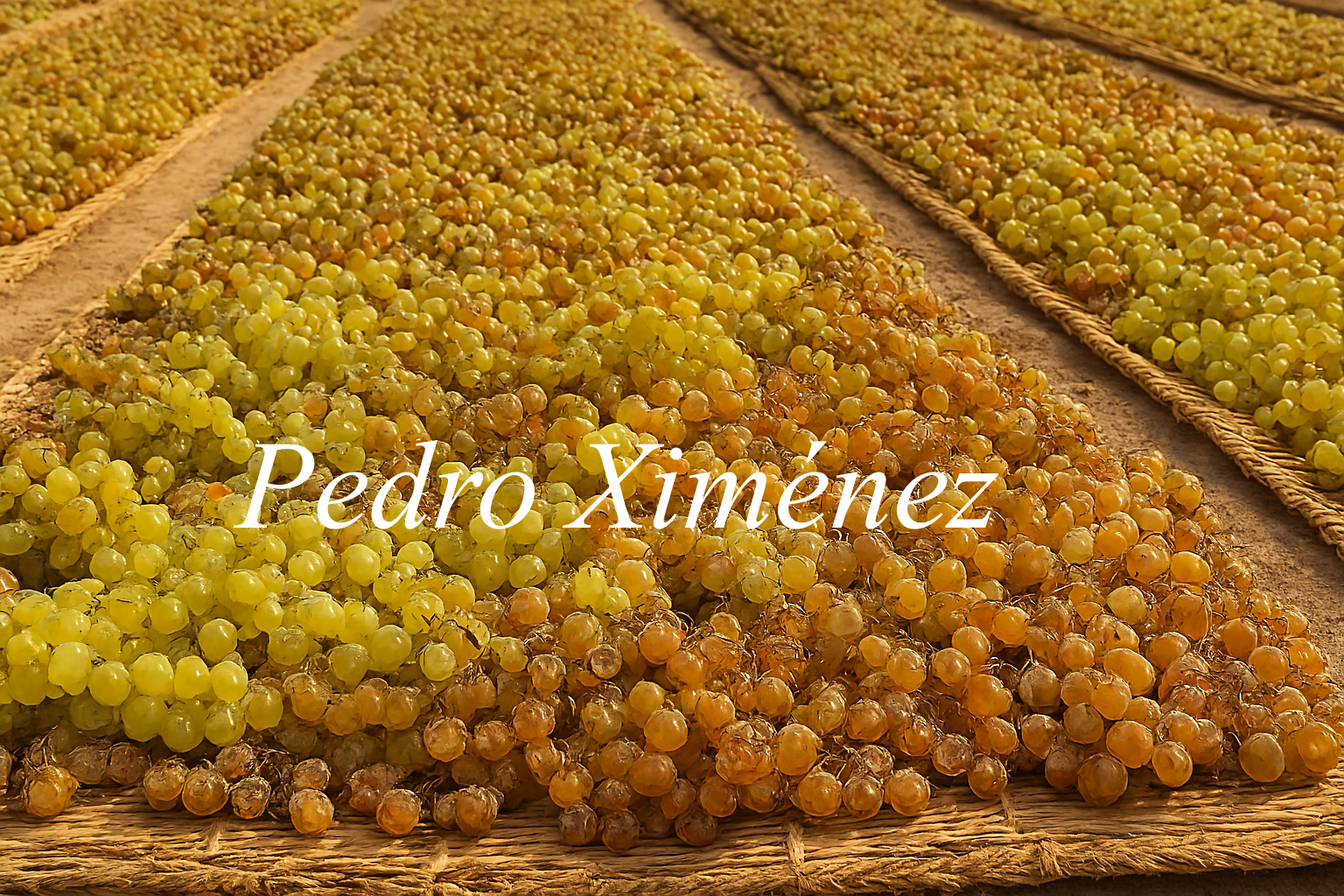 Uvas Pedro Ximénez en esteras al sol (Córdoba, Montilla): asoleo tradicional