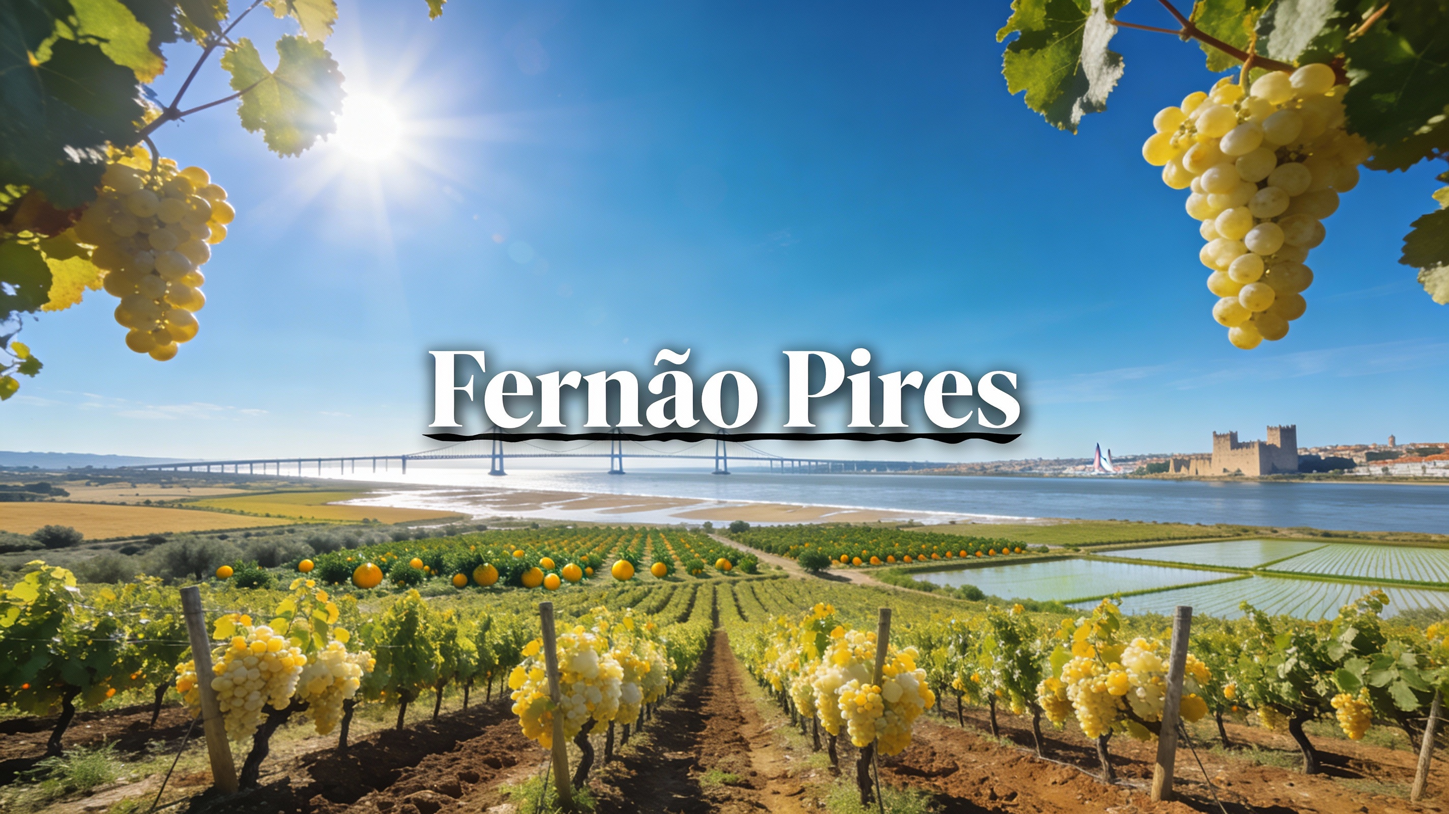 Viñedos de Fernão Pires en las fértiles riberas del río Tajo bajo el sol portugués