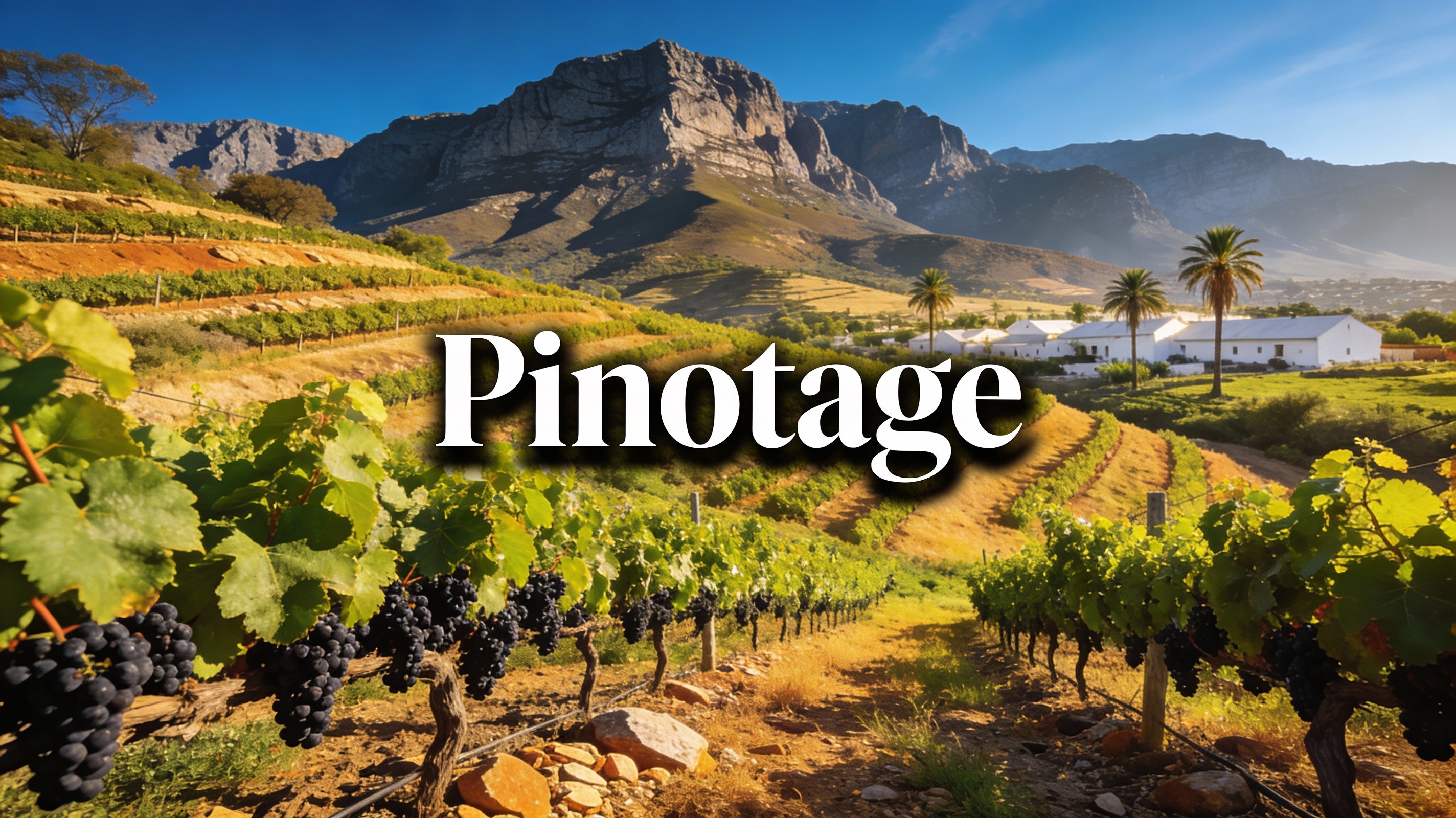 Viñedos de Pinotage en las laderas de Stellenbosch, Sudáfrica, con montañas de fondo