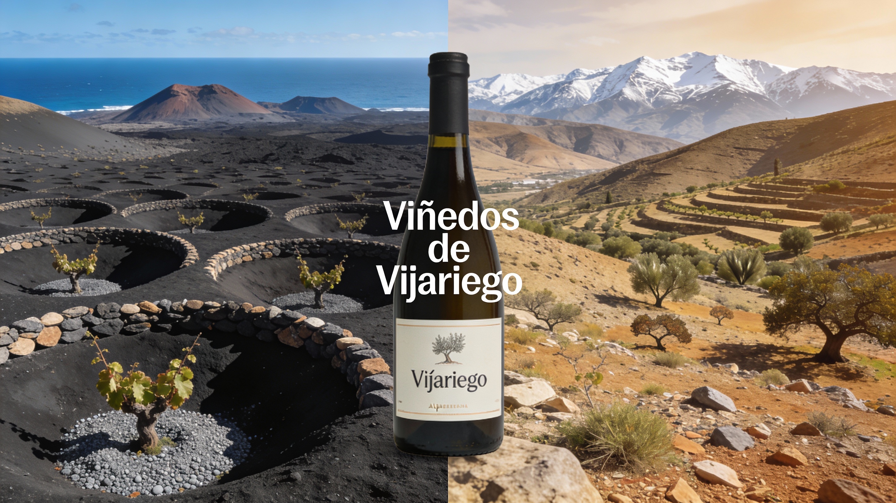 Viñedos de Vijariego en paisaje volcánico de Canarias y zonas de interior andaluz